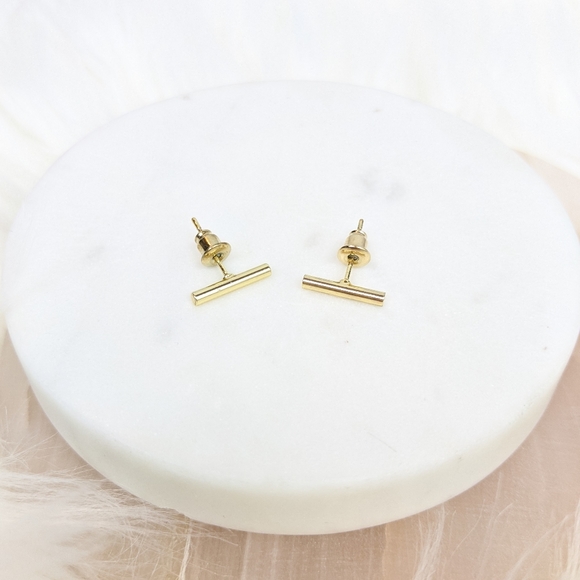 Round Bar Gold Earrings - Picture 3 of 7